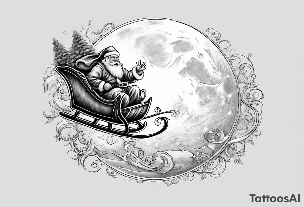 Santa flying across the moon with his sleigh tattoo idea