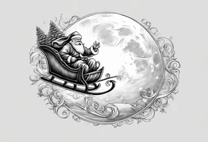 Santa flying across the moon with his sleigh tattoo idea
