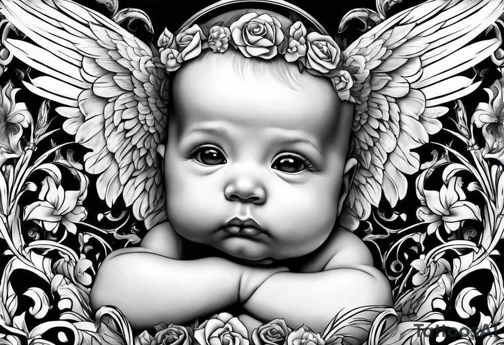 baby angel holding skull tattoo idea