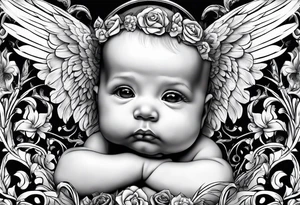 baby angel holding skull tattoo idea