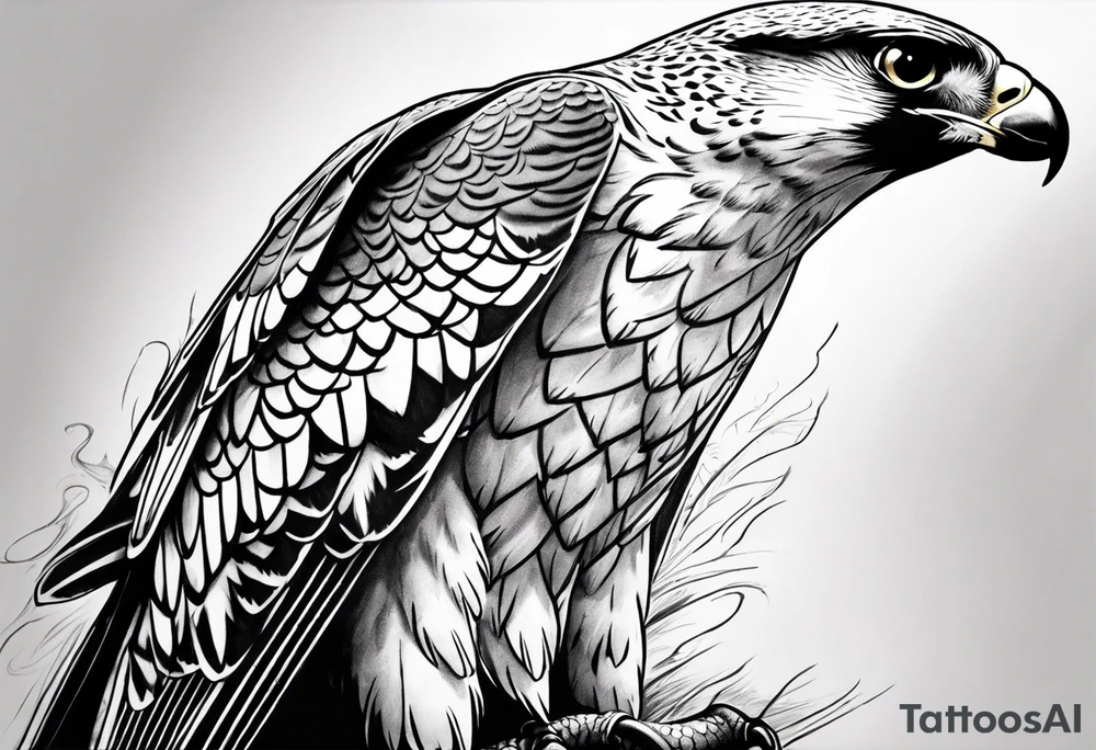 I would like to design a full sleeve tattoo with an outdoor theme. I want to have a mountain and a river on the upper outside part of the arm and a large peregrine falcon holding a snake somewhere else in the tattoo tattoo idea