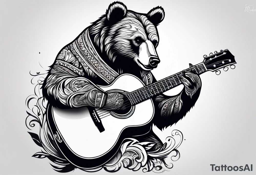 bear playing guitar tattoo idea