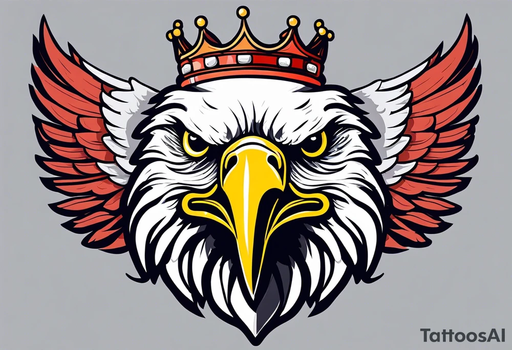 eagle with wings crown on head simple bold colors old school traditional vintage tattoo idea