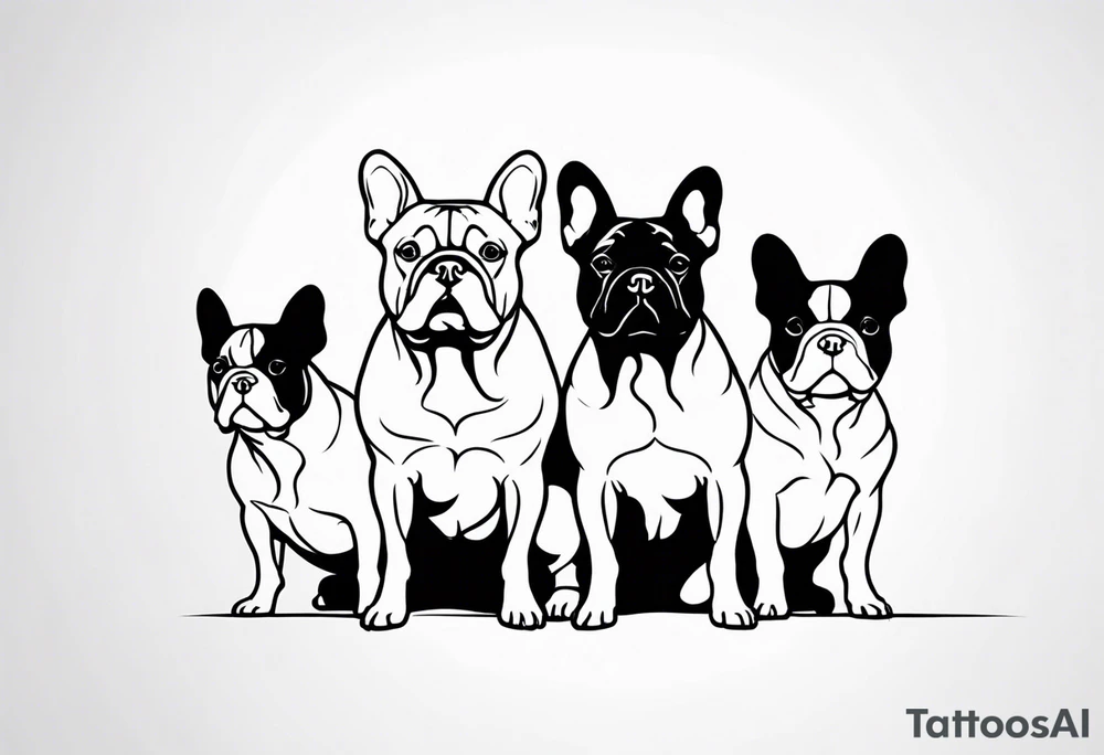 shadow of three french bull dog tattoo idea