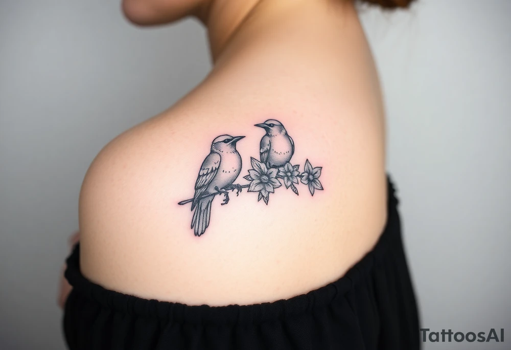 crows with flowers tattoo idea