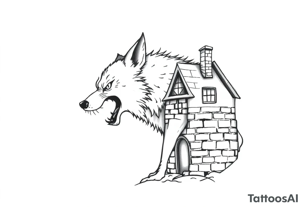 Big bad wolf huffing puffing and blowing a brick house down tattoo idea