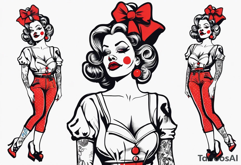 female pin up clown full body tattoo idea