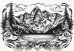 On the top will be the maroon bells mountains. In the middle will be "Keep Chuggin" in cursive writing. On the bottom will be a rough ocean with waves and whitecaps tattoo idea