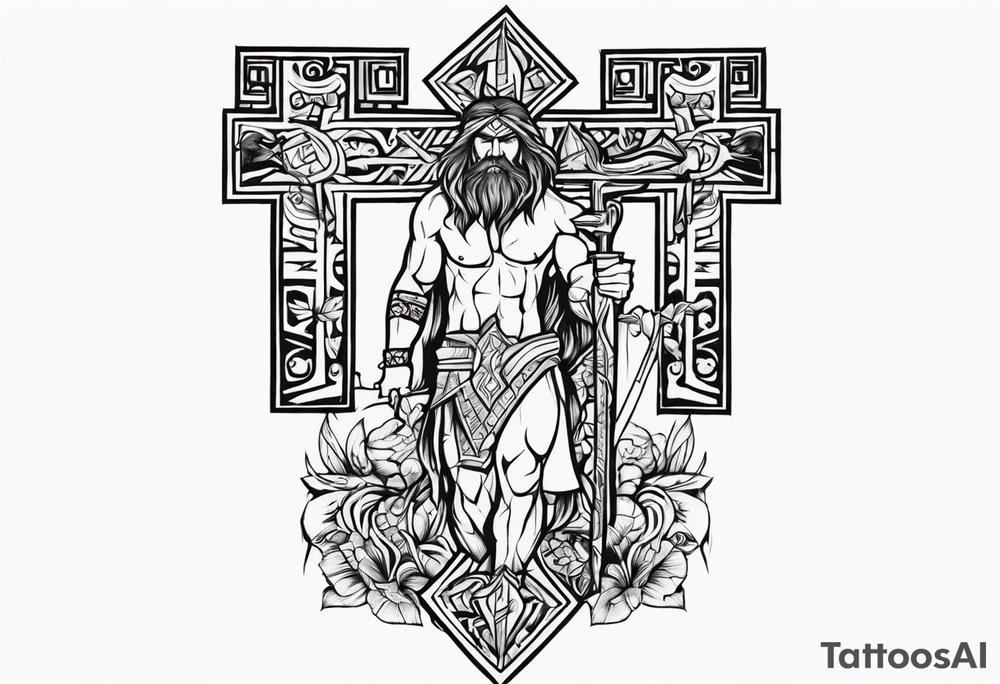 christian 
cross and caveman tattoo idea