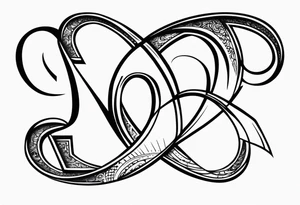 Infinity symbol, capital letter B in the center, capital letter J in the left side, capital letter J in the right side tattoo idea