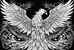a phoenix rising from the ashes and an angel opening its wings on the background tattoo idea