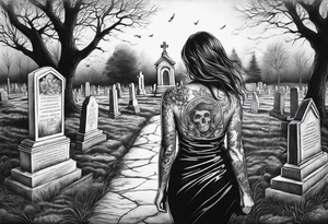Woman walking out of a graveyard  leaving her old terrifying past behind her tattoo idea