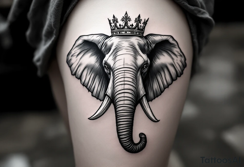 Elephant with crown trunk up tattoo idea