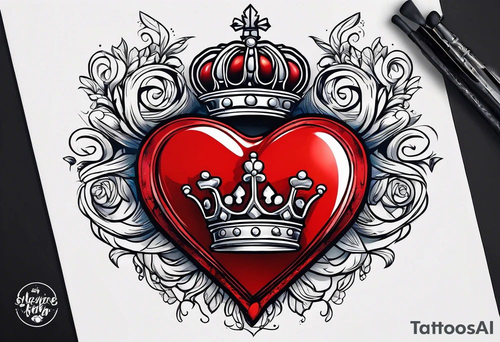Red heart with a crown above it tattoo idea