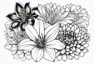 Lillies and chrysanthemums tattoo idea