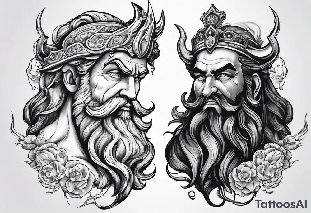 Poseidon and hades back to back tattoo idea