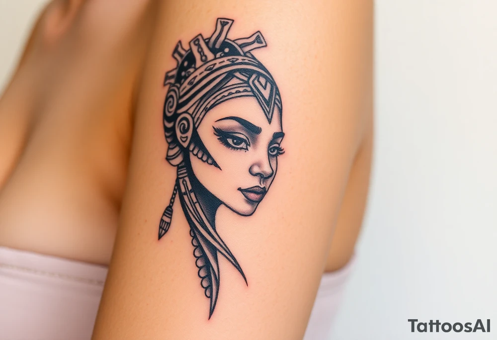African goddess with tribal face tattoo idea
