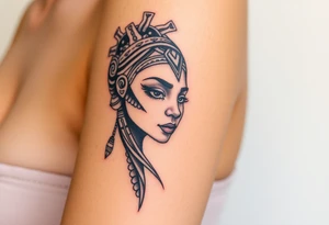 African goddess with tribal face tattoo idea