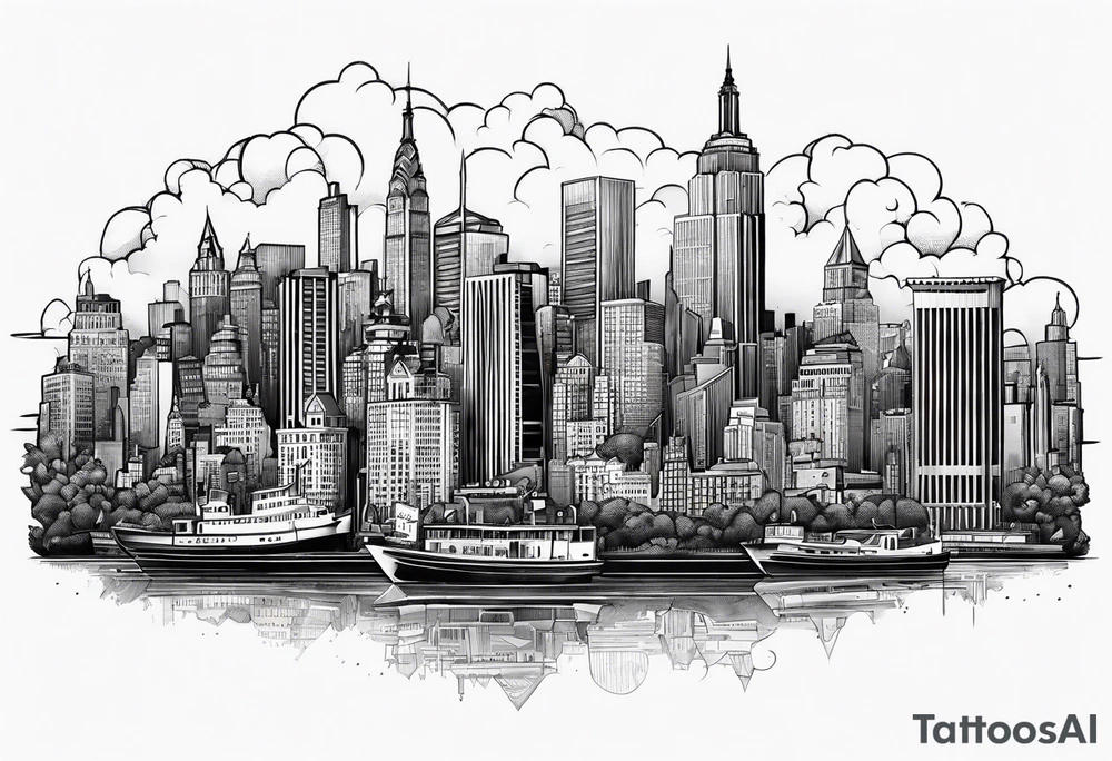 NYC skyline surrounded by the island of cuba tattoo idea