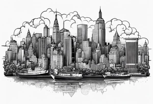 NYC skyline surrounded by the island of cuba tattoo idea