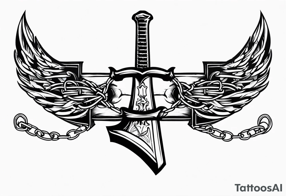 Valhalla sword round shield axe barbed wire chains tattoo idea
