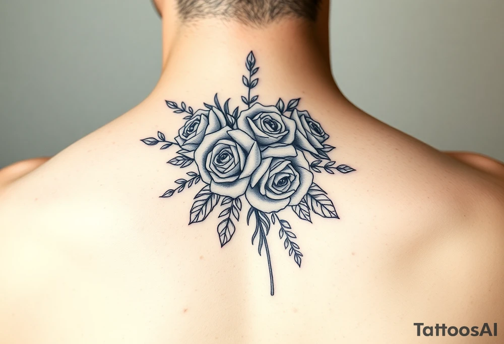 vintage bouquet of wild roses and meadow flowers with morning dew tattoo idea