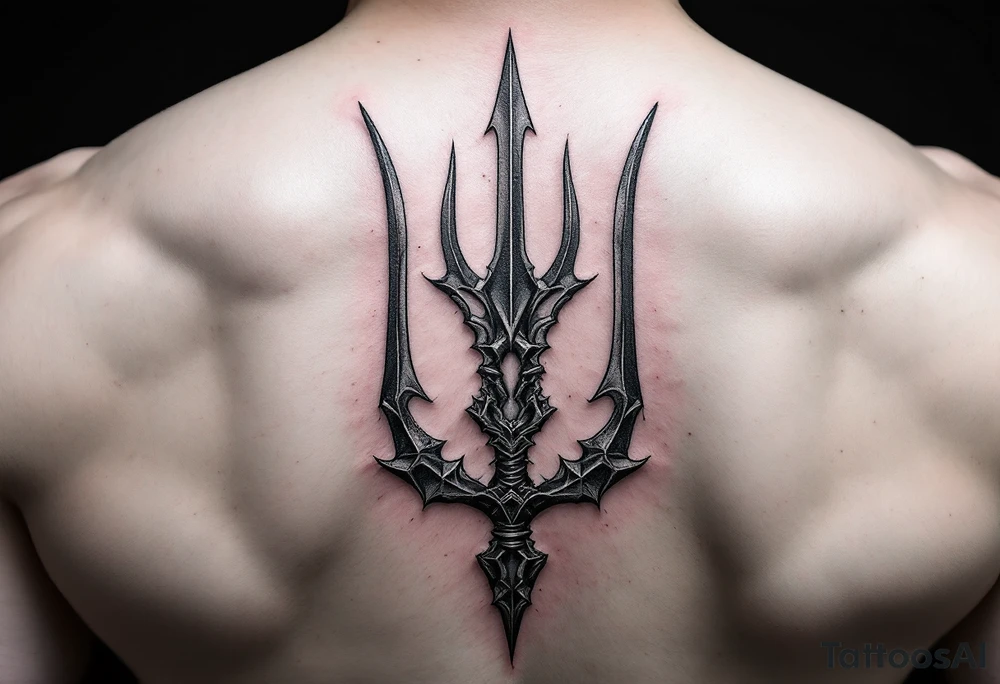 trident with large penis tattoo idea