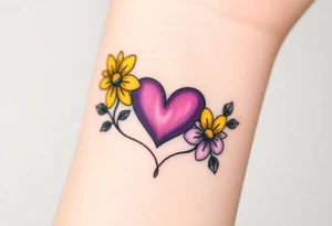 Yellow daisy Purple Hearts in heaven tattoo idea