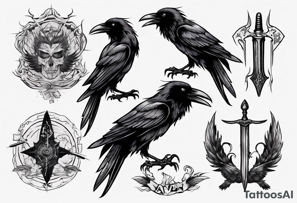 Angry raven with a dagger tattoo idea