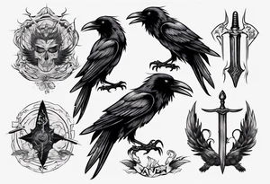 Angry raven with a dagger tattoo idea