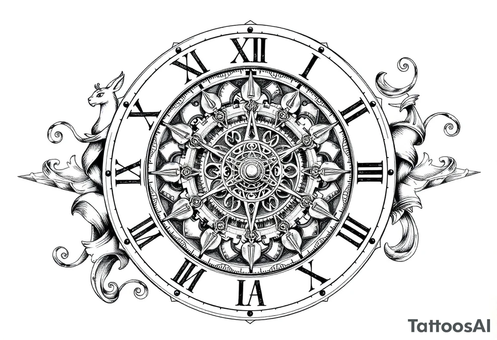 vintage roman numerals within ornate clockwork mechanism tattoo idea