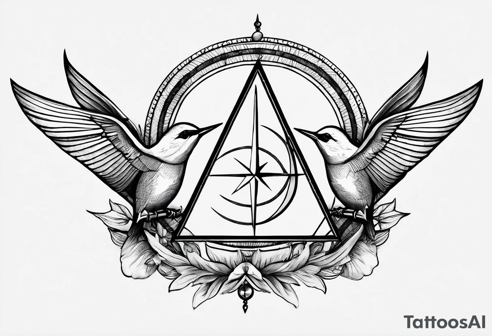 Two triangles with one unclosed, crescent moon, compass, swallows tattoo idea Two triangles with one unclosed, crescent moon, compass, swallows tattoo idea