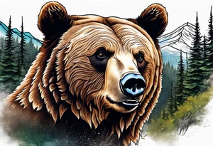 grizzly bear mountain forest tattoo idea