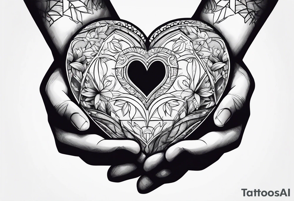 Hands holding a heart with tears tattoo idea