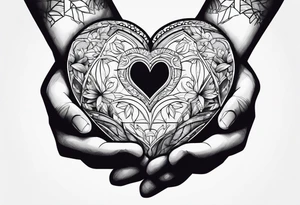 Hands holding a heart with tears tattoo idea