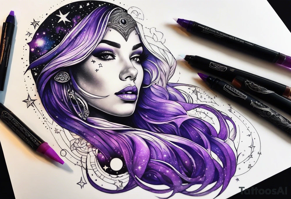 Galaxy image with bright blacklight-colored purple tattoo idea