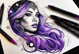 Galaxy image with bright blacklight-colored purple tattoo idea