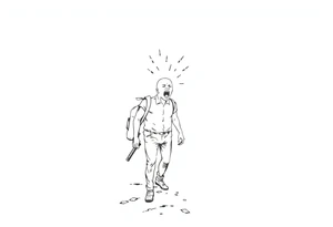 Confusion and pressure in thin lines on screaming solo traveler with no face with his skin ripped left on the path he passed tattoo idea
