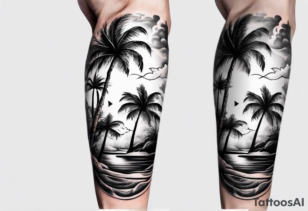 Palm tree arm sleeve tattoo idea