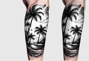 Palm tree arm sleeve tattoo idea