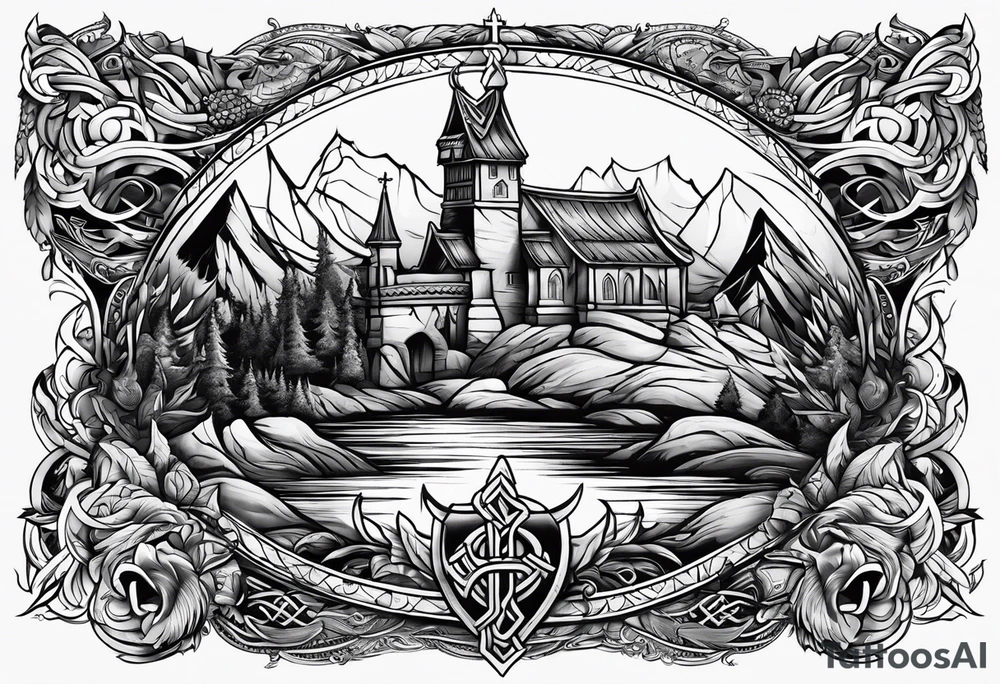 Valhalla word viking church tattoo idea