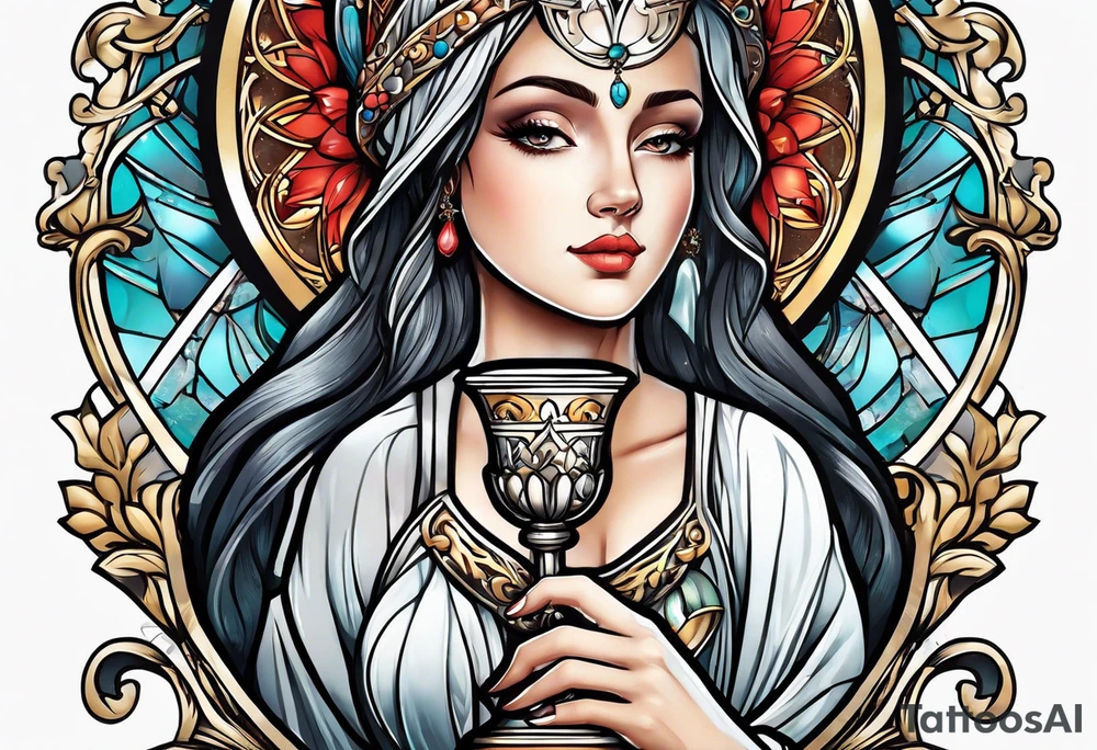 Female saint holding a chalice tattoo idea