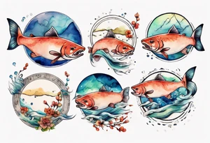 a salmon wearing round glasses tattoo idea