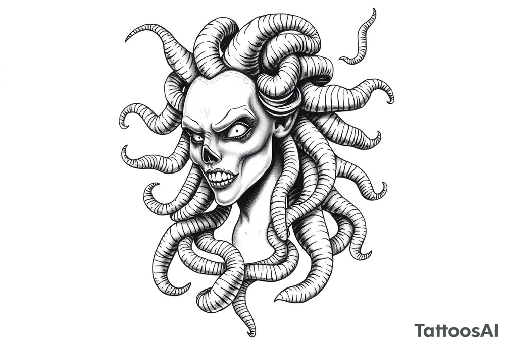 Scary Greek female god medusa with snake hairs tattoo idea