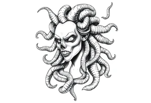 Scary Greek female god medusa with snake hairs tattoo idea