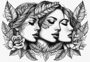 full chest piece two faces with leafs and frames with letters HOPE tattoo idea