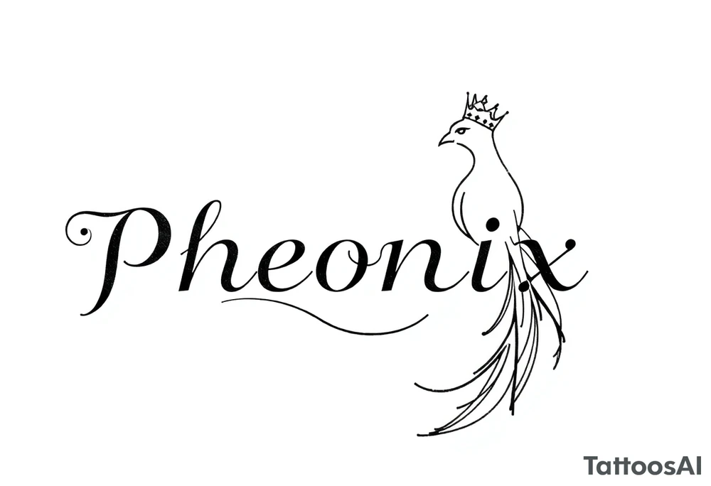 Pheonix wearing a crown with flowy long tail tattoo idea