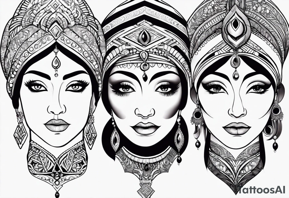 Three women's faces next to each other. The woman on the left a young woman18yo, the middle  is a mother40 yo the right is a grandmother 70yo tattoo idea