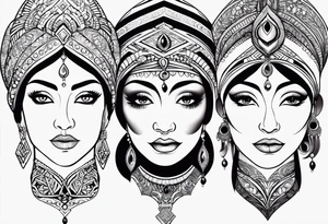Three women's faces next to each other. The woman on the left a young woman18yo, the middle  is a mother40 yo the right is a grandmother 70yo tattoo idea
