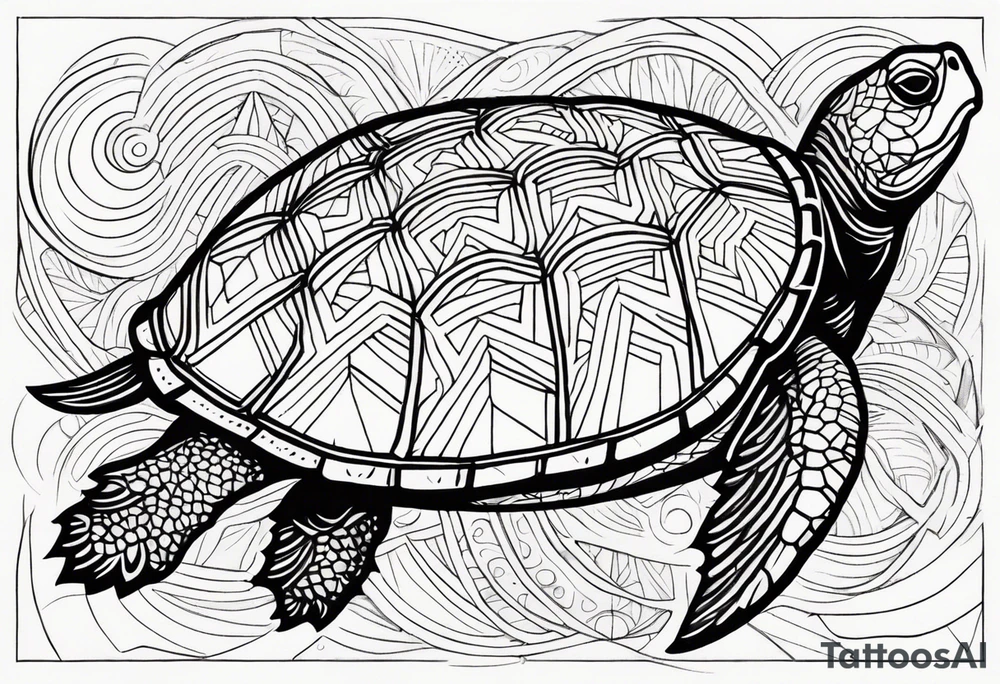 tropical psychedelic turtle's back, top down view, as seen from above tattoo idea